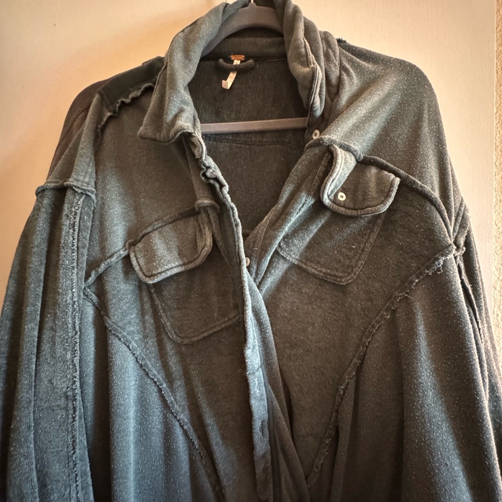 Free People dark green button up